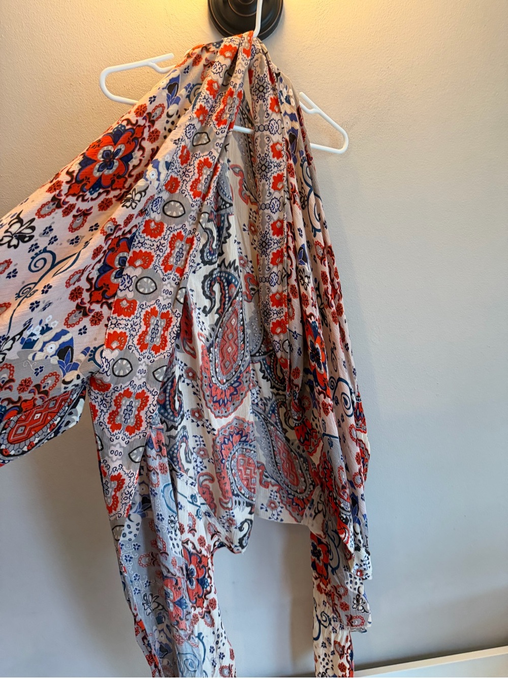 Free People Sheer Paisley Kimono in Cream, Red & Blue